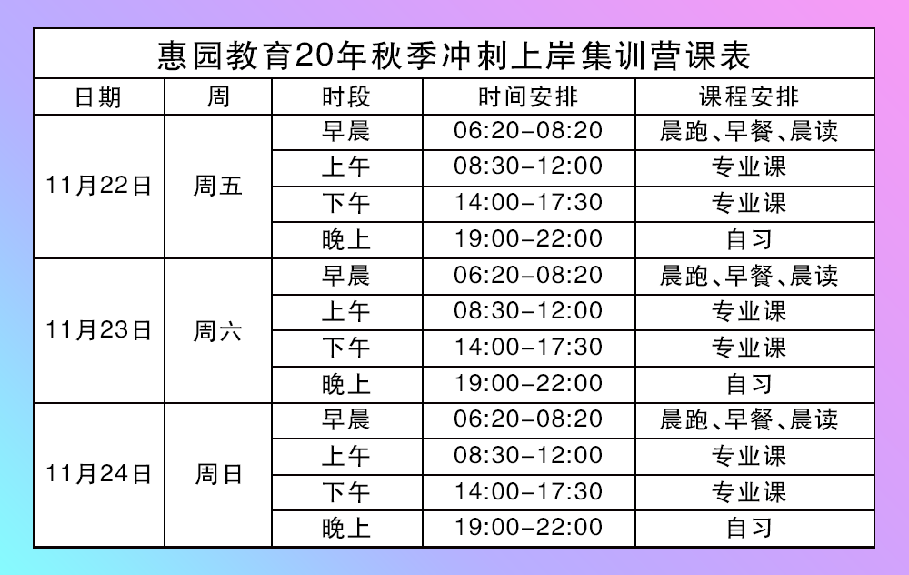 秋季冲刺上岸集训营课表